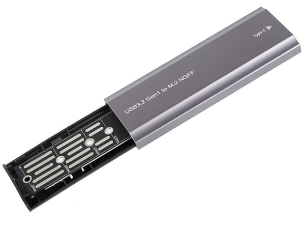 M.2 SATA NGFF SSD-adapterbox USB 3.1/USB-C 2230-2280 silver
