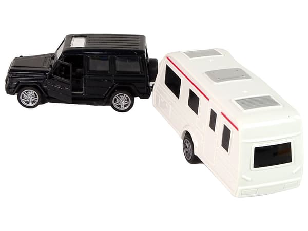 Leksaksbil med husvagn set 2 delar, pull-back, öppningsbara dörrar