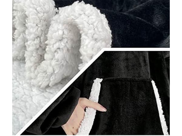 Fleecetröja med huva teddyfoder svart one size oversize XXL