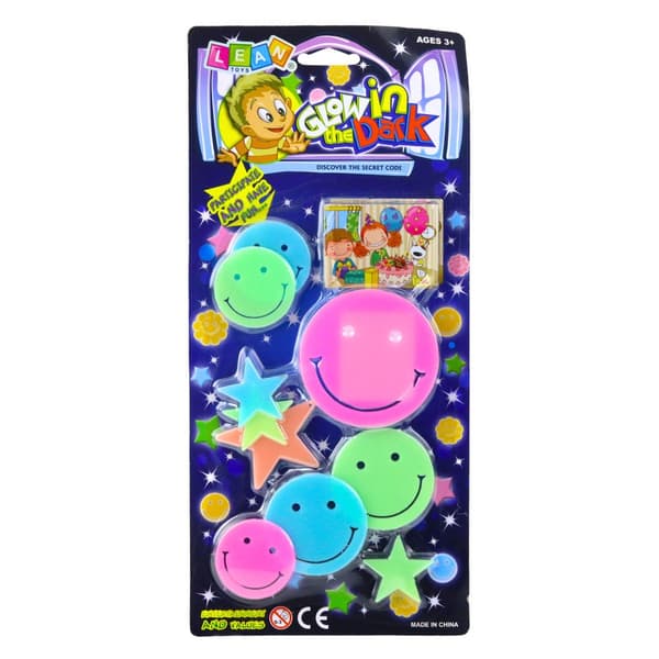 Fluorescerende vægstickers ansigter & stjerner 10-pack selvklæbende