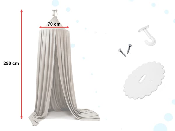 Tipi sengehimmel til børn grå polyester 290 cm med monteringssæt