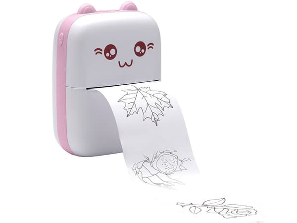 Mini termisk skrivare Bluetooth 57 mm rosa med papper och USB-C