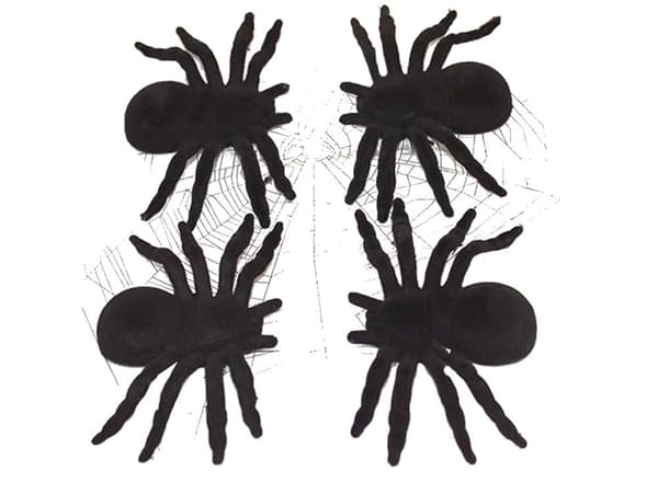 Halloween-edderkopper i plast 4-pack 7x11 cm, sorte