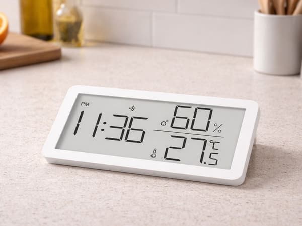 Digital termometer hygrometer med klocka LCD vit 10,5x6 cm