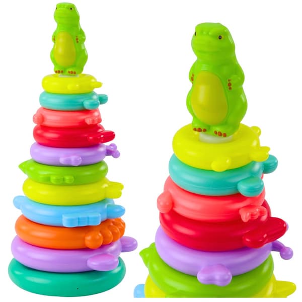 Stablelegetøj dinosaurpyramide med 11 ringe + figur, 12 dele
