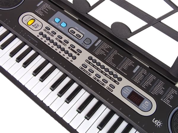 Keyboard til børn med mikrofon, sort 75 cm, lysende tangenter 3+