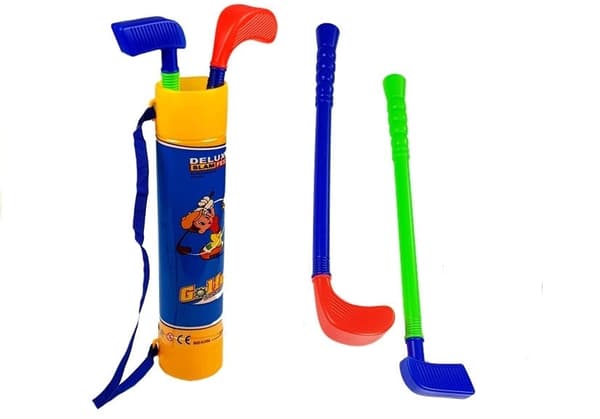 Mini golfset för barn 10 delar med 2 klubbor, 2 bollar och flaggbaser