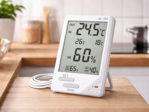 Termometer/hygrometer med LCD och trådbunden sensor inne/ute