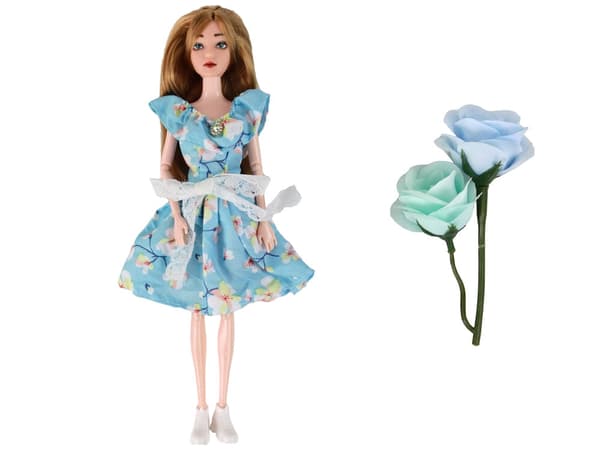 Mode-docka 30 cm med klänning och blomset, 3+ år