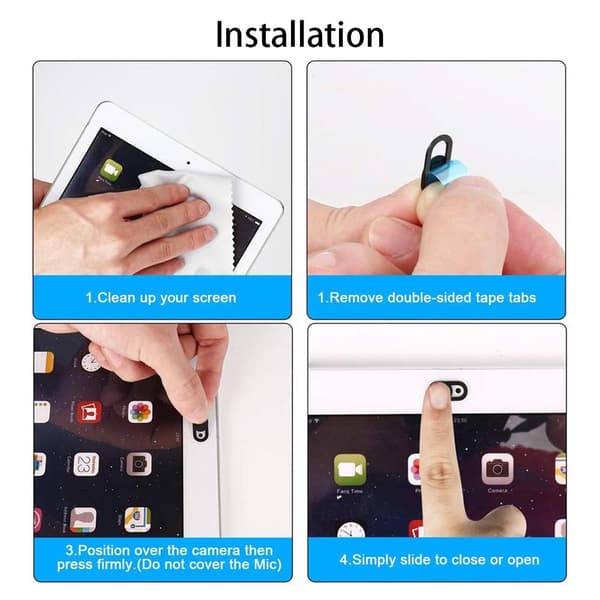 Webkameraafdækning med skydefunktion 3-pack sort til laptop/mobil/tablet