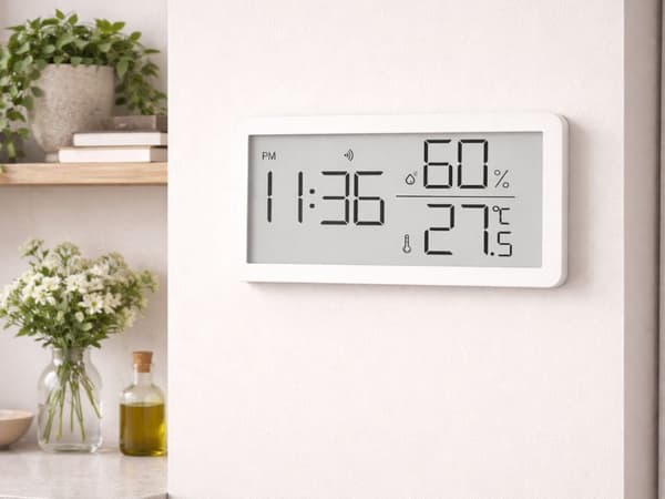 Digital termometer hygrometer med klocka LCD vit 10,5x6 cm