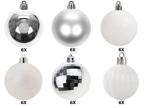 Julgranskulor 3 cm plast 36-pack silver/vit