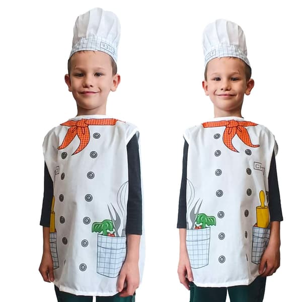 Kockkostym barn set med förkläde och kockmössa 3-8 år vit