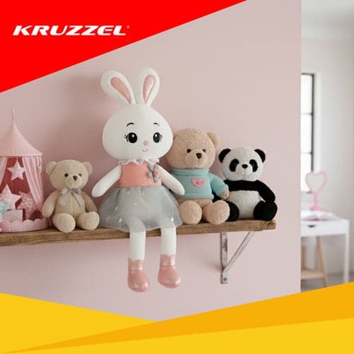 Blød kanin bamse 45 cm hvid/rosa, polyester, 3+