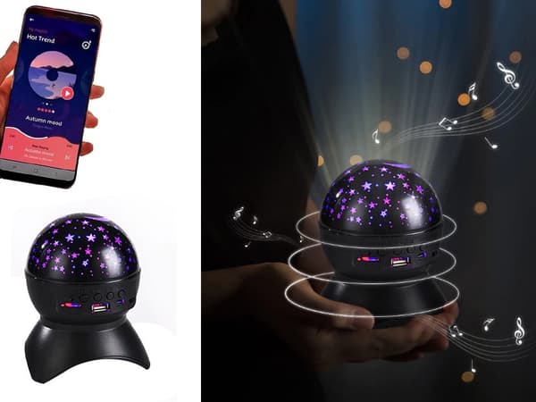 Stjerneprojektor LED med Bluetooth-højttaler USB/microSD sort 11 x 13 cm