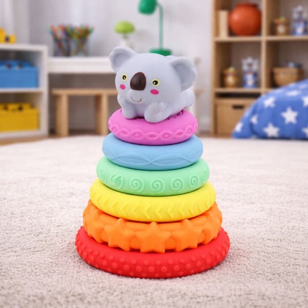 Sensorisk stapelpyramid koala 7 delar barnsäker plast 17x9 cm