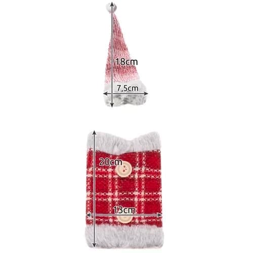Jul flasköverdrag med hatt, röd/grå polyester, passar vin- och spritflaskor
