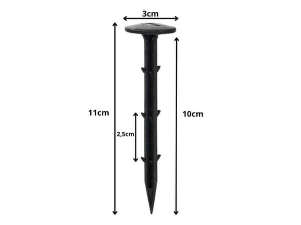 Markpinde til fiberdug i plast 11 cm, sorte, 10-pak