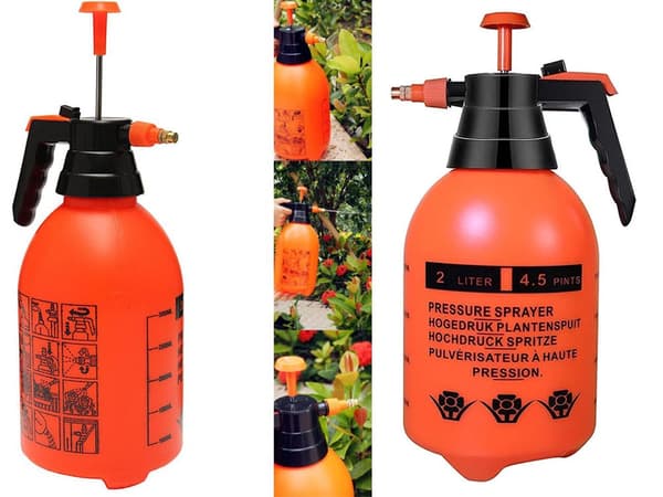Tryckspruta 2 L för växter med justerbart munstycke och låsfunktion orange