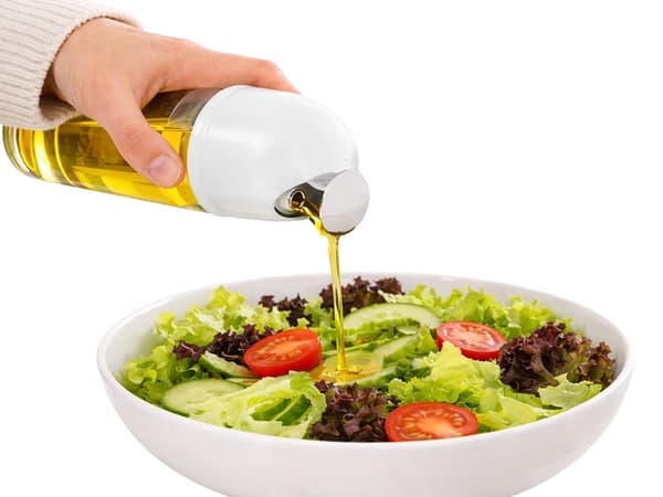 Oljedispenser i glas 510 ml med gravitationslock vit