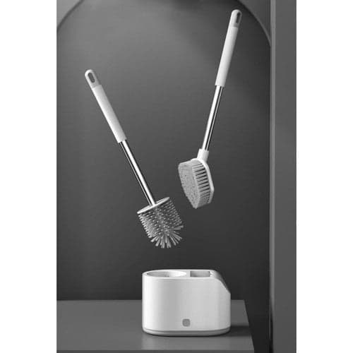 WC-harjasetti 2-pack pyöreä & litteä tippakupilla valkoinen/harmaa