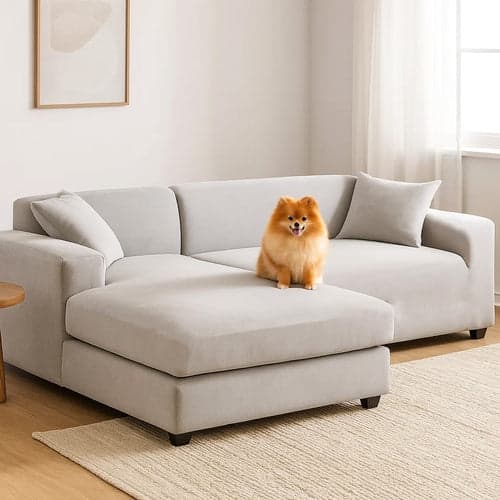 Sofföverdrag hörnsoffa elastisk sammet ljusgrå 190-230 cm + kuddfodral