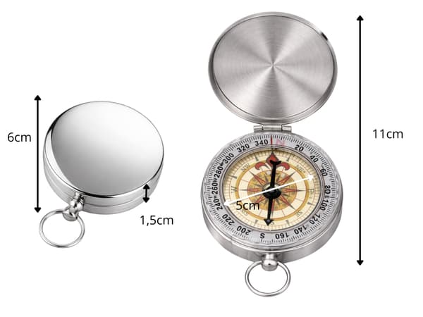 Fickkompass med fluorescerande urtavla 360° låsbart lock silver