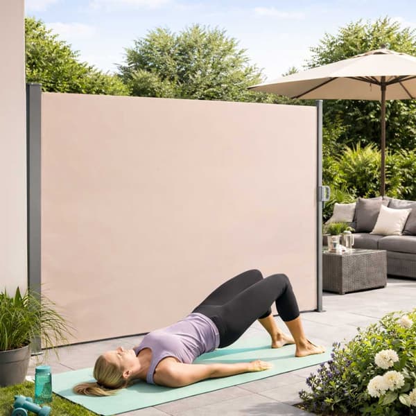 Sideterrassemarkise 400x180 cm beige vind- og læskærm polyester