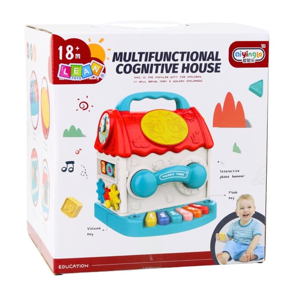 Aktivitetskube hus 21 cm med lys/lyd, magnetiske orme & formsorterer