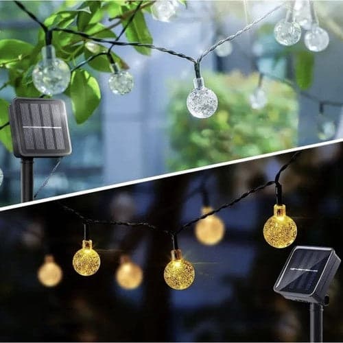 Solcellsdriven LED-ljusslinga 100 bollar varmvit 11,6 m IP44