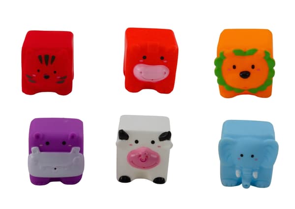 Badelegetøj gummiklodser dyr 6-pack 5 cm, fra 6 måneder