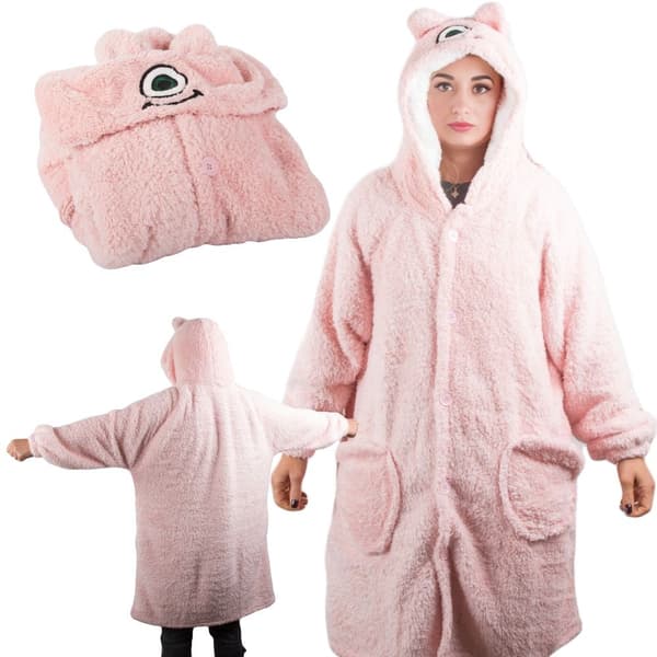 Oversize hyggetrøje med hætte rosa 100% bomull 90 cm