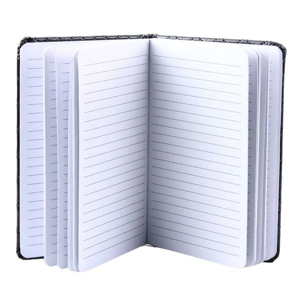 Linjeret notesbog B6 80 sider sort glitter med patches