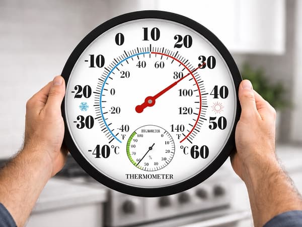 Vægtermometer med hygrometer analog 25 cm, sort, -40 til 60°C