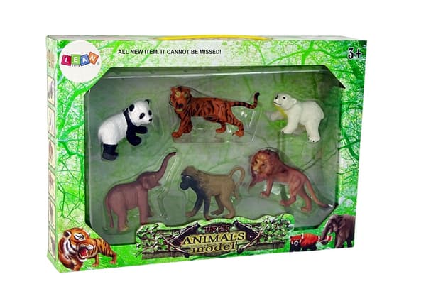 Dyrefigurer sæt 6-pak vilde dyr (panda, tiger, isbjørn, elefant)