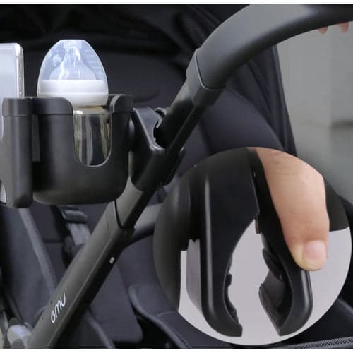 Lastenvaunun pidike 2-in-1 puhelin- ja pulloteline 360° musta