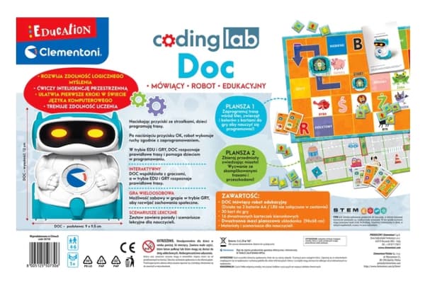 Programmeringsrobot för barn 4–6 år DOC med spelbräde och kort