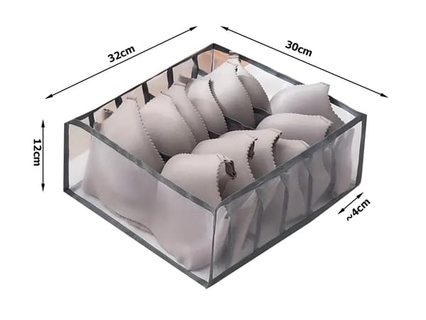 Undertøjsorganisator i mesh 6 rum 30x32x12 cm grå