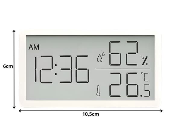 Digital termometer hygrometer med klocka LCD vit 10,5x6 cm
