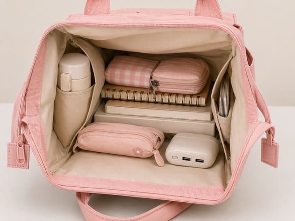 Rygsæk A4 polyester 28x41x21 cm rosa med flere lommer