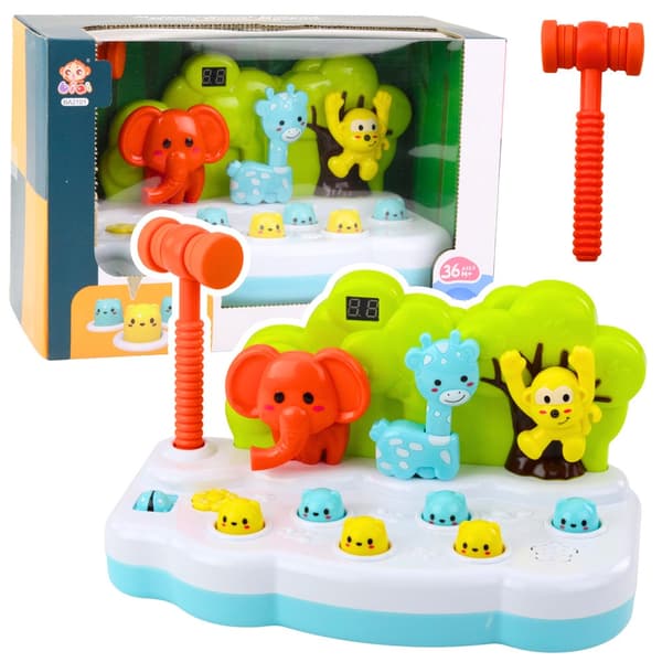 Whack-a-Mole hammerspillet med dyr, pointsdisplay, lys/lyd, 28,5 cm