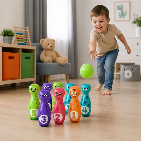 Bowling sæt til børn 12 dele plast, 10 kegler 13 cm + 2 bolde