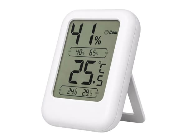 Digital termometer/hygrometer med LCD-display 6x8 cm hvid