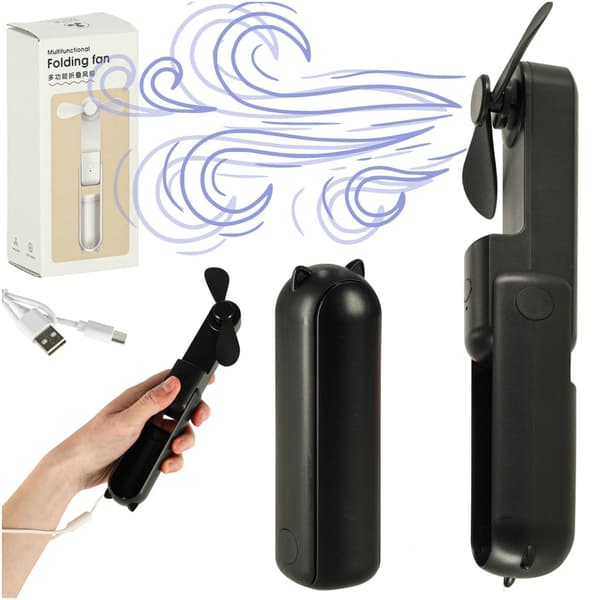 Mini USB-ventilator 2-i-1 hånd/bord 1200mAh USB-C sort