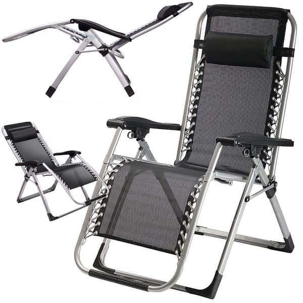 Sammenklappelig solstol Zero Gravity justerbar ryg sort maks 140 kg