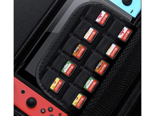 Nintendo Switch/OLED etui hårdt skal sort, plads til 10 spil