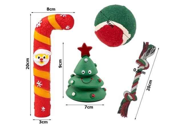 Hundleksaker julset 4-pack rep boll gummi candy cane julgran