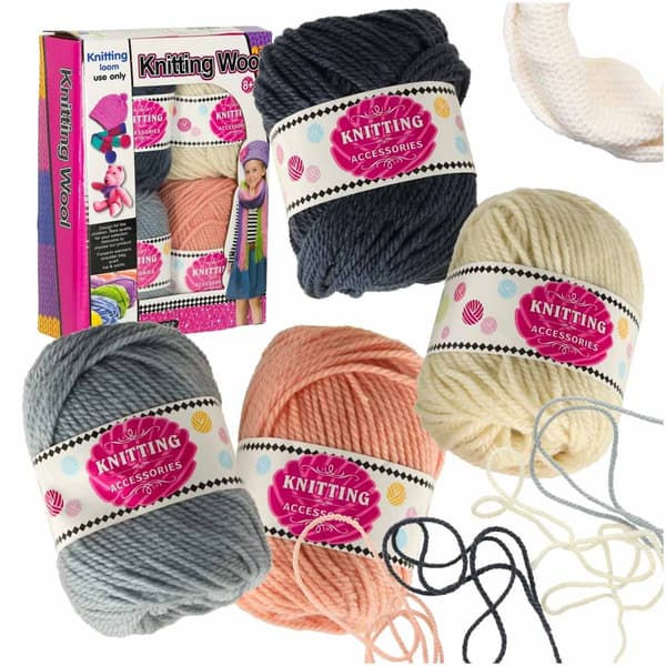 Garnsæt 4-pak 50 g/nøgle polyester/akryl 60 m creme/grå/blå/orange
