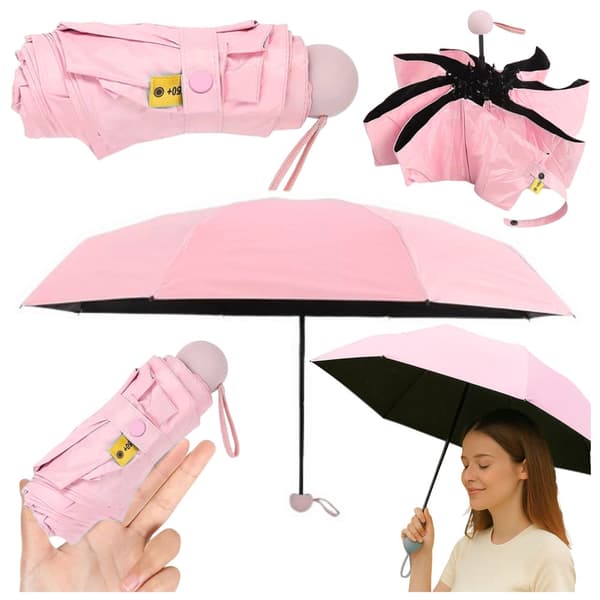 Vikbart UV-paraply UPF 50+ 90 cm pastellrosa med fodral