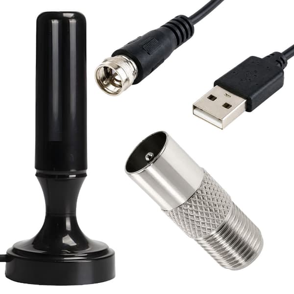Aktiv indendørsantenne DVB-T/T2 25 dB forstærker USB 5 m kabel